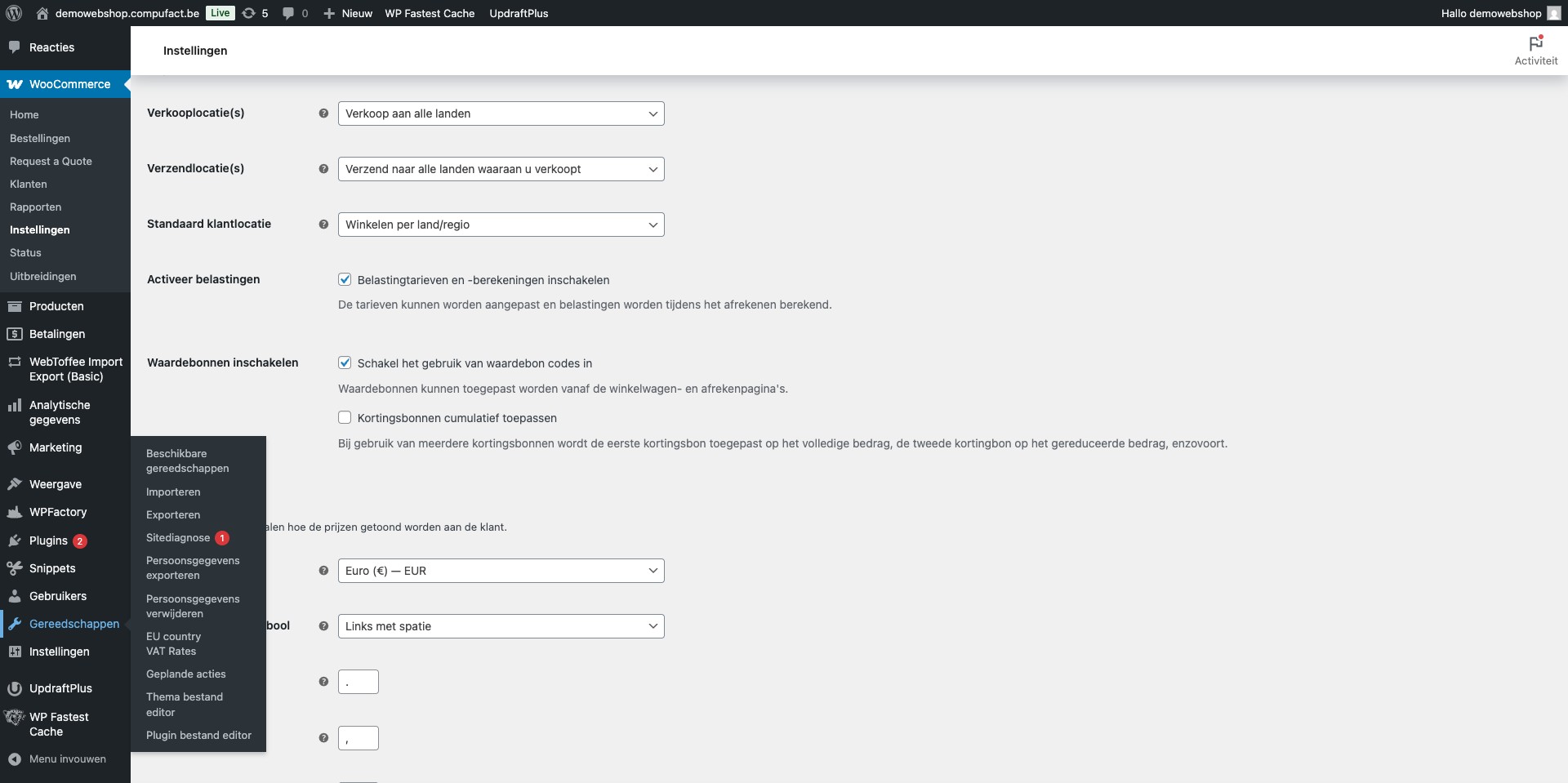 Klik op "Gereedschappen"