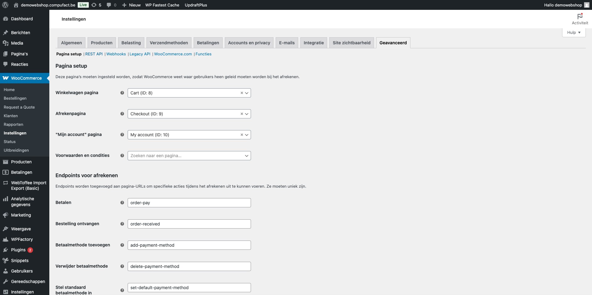 Klik op "REST API"