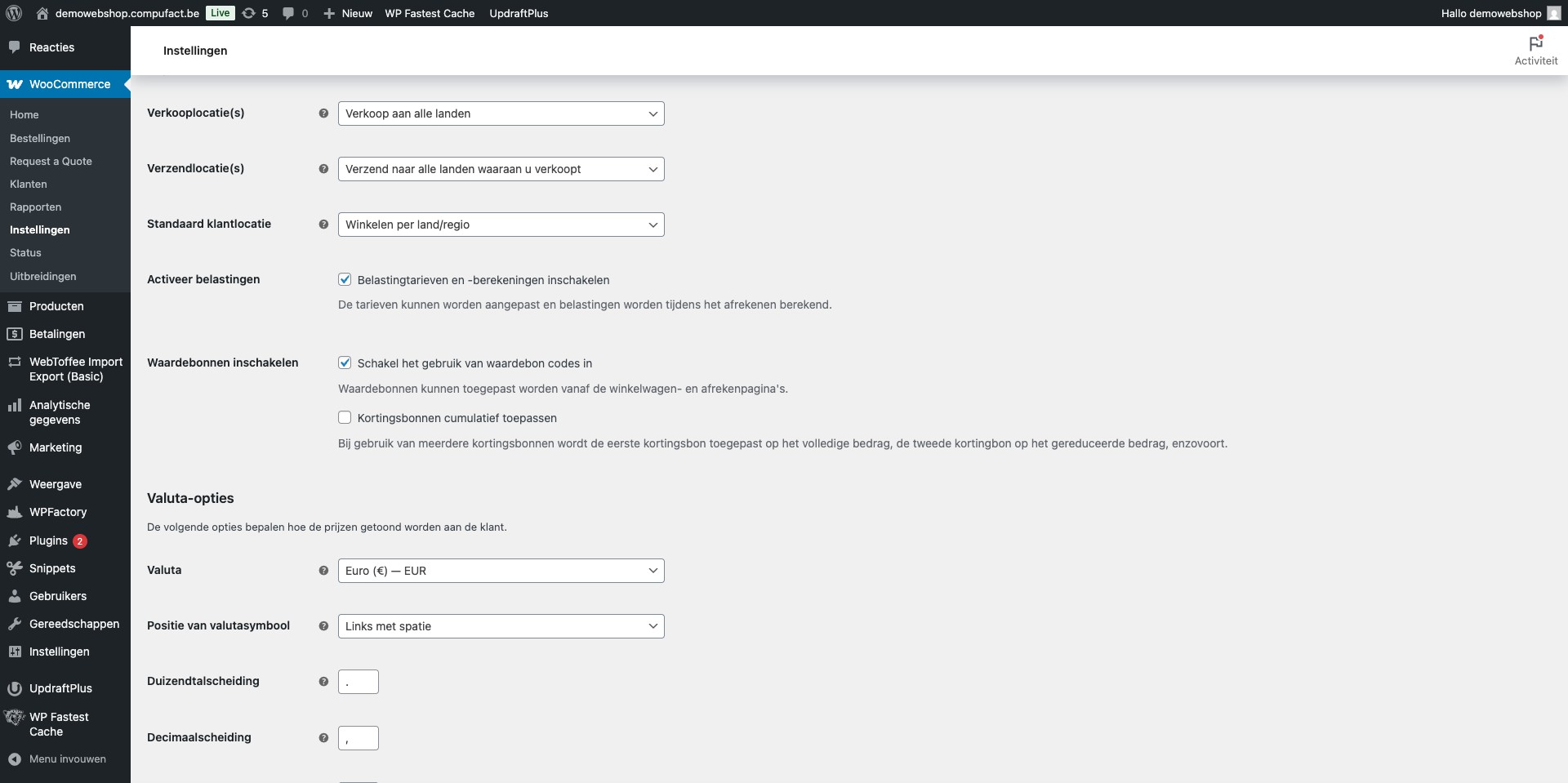 Klik op "Activeer belastingen"