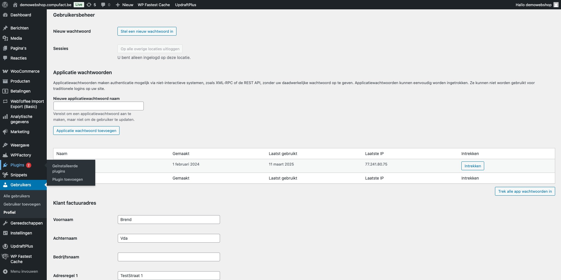 Installatie WooCommerce 

Menu: Plugins > knop ‘Plugin toevoegen’, zoek naar WooCommerce 
Daarna installeren en opstarten, dan kom je in het scherm voor de winkel te configureren 