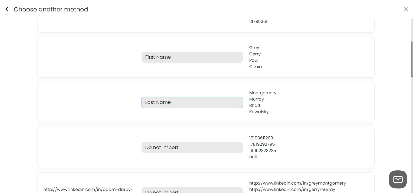 After uploading the CSV, map the columns to the appropriate fields, such as First Name and Last Name. If your CSV has the first and last names in the same column, you can upload them as "Account Name." For better organization, consider separating the names in your spreadsheet before importing.
[](url)
Here's a link that shows how to split names on an Excel spreadsheet:  https://www.ablebits.com/office-addins-blog/separate-first-last-name-excel/