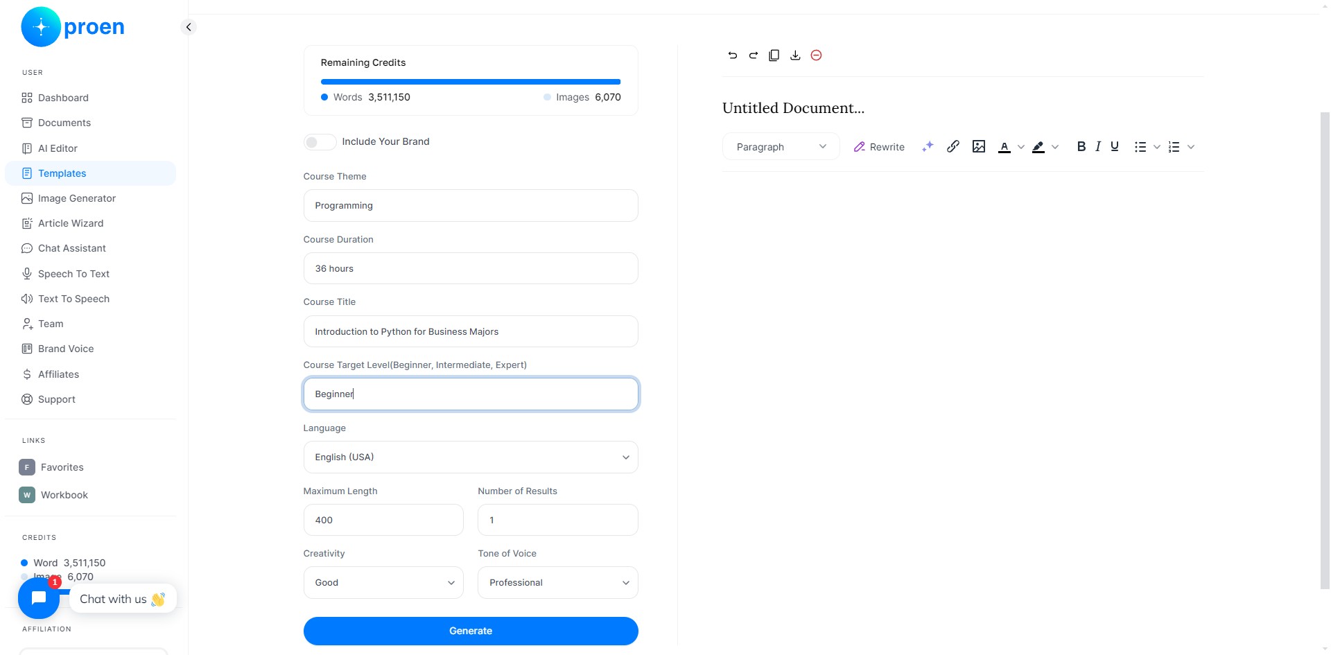 **Optional**: curate the content that will be generated 