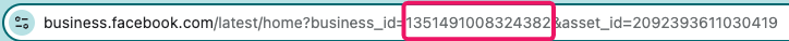 Il est aussi possible de trouver l'ID de Son Meta Business directement sur l'URL de la page quand on est dans le Business. L'ID de la page se trouve après **business_id=** et avant **&asset_id**
