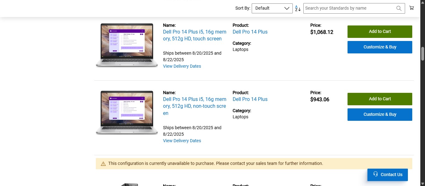 Scroll down until you get to the item listed on the Standard Technology Request Form that is requested. In this case, it is a Non-Touch 512GB laptop.