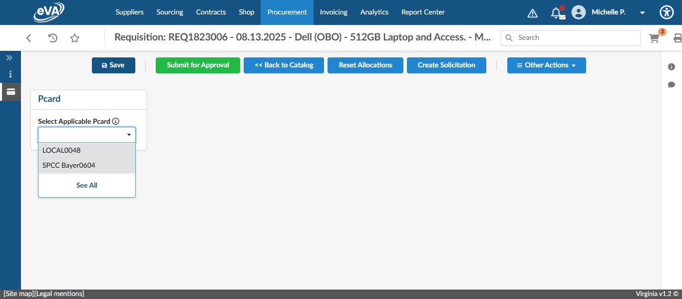 Click on the drop down and select the appropriate card. 