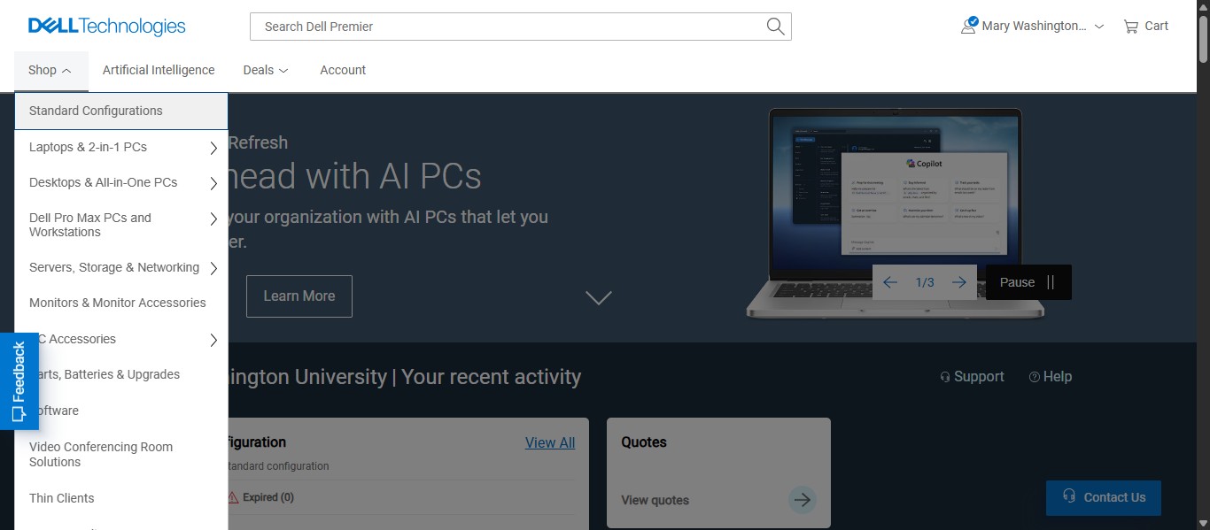 To access the University's Standard computers and accessories, click on "Shop" then "Standard Configurations."