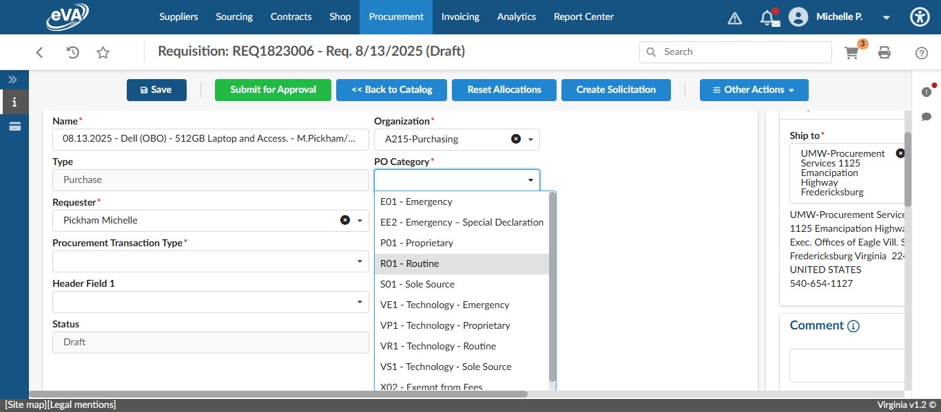 Change the PO Category to "R01 - Routine"