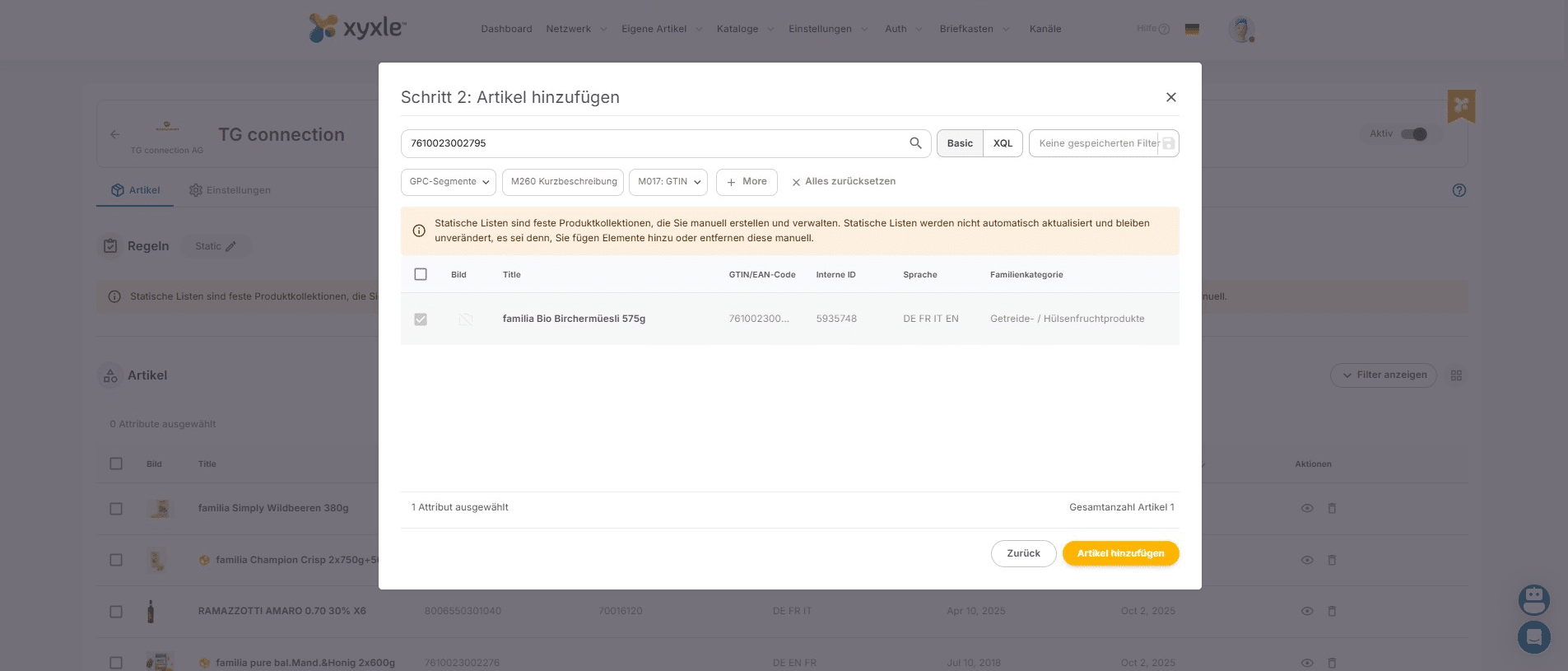For this example we can see this GTIN was already published, because it's already marked.