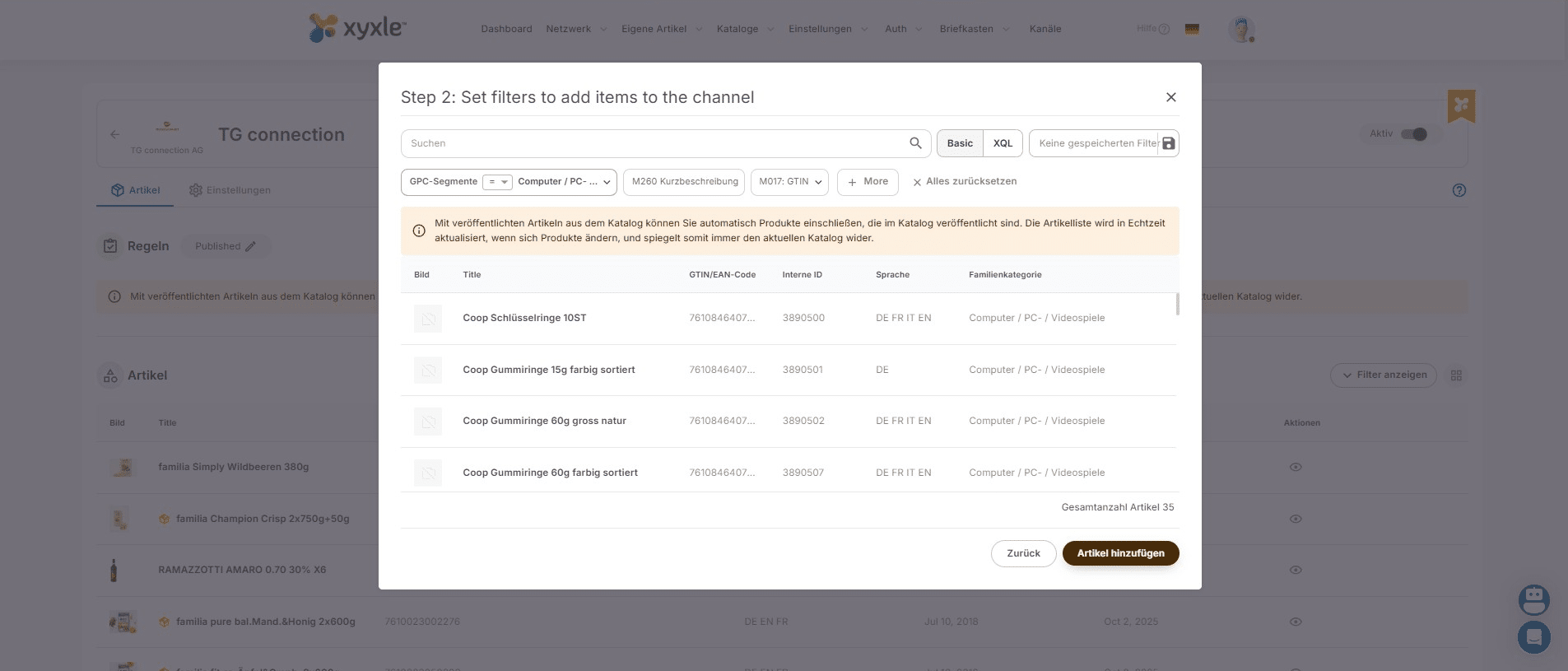 Now if you click on "Artikel hinzufüge" then all articles from your Article list will be published to this specific partner.