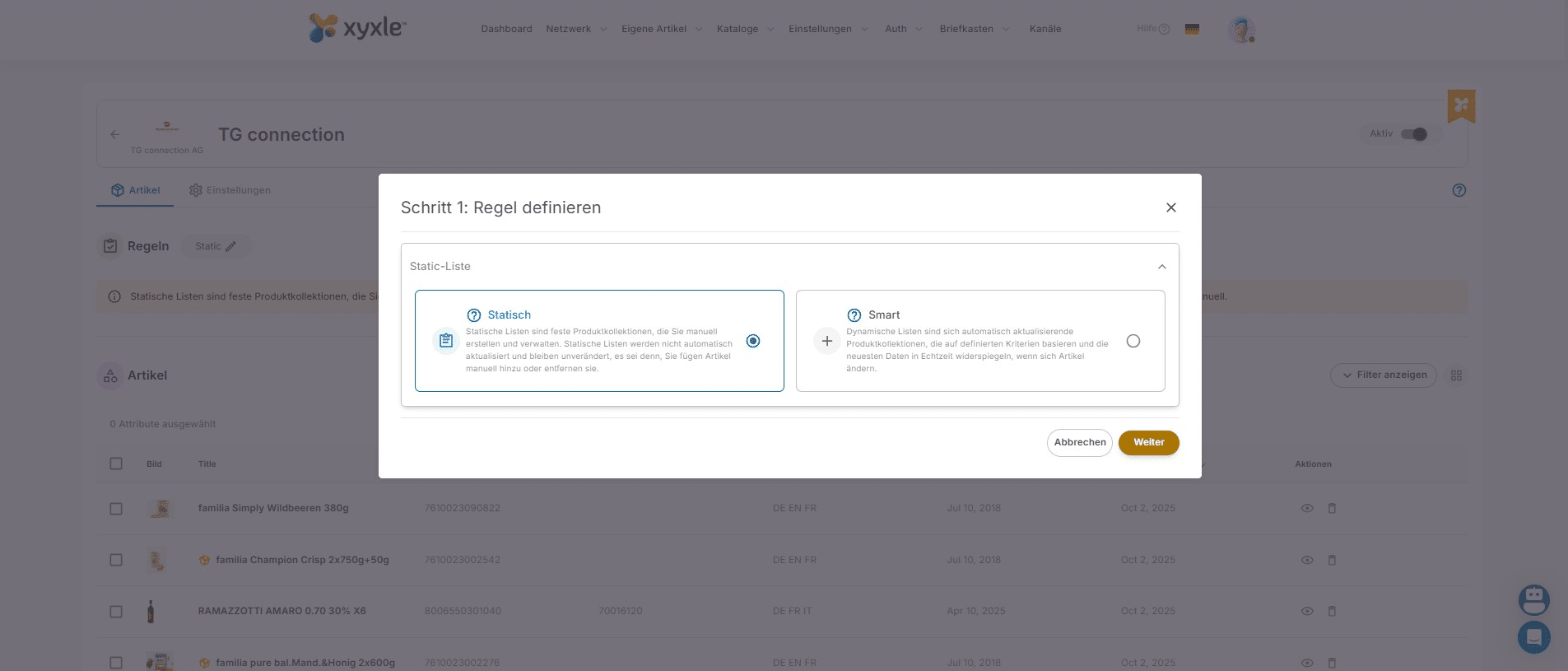 Click on "Statisch" then "Weiter".