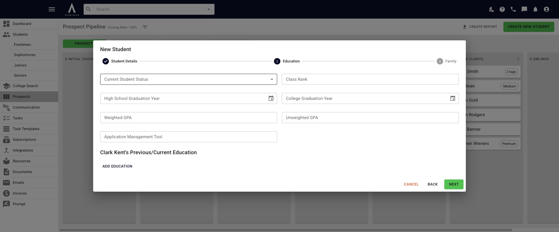 You will be taken to the **Student Details** page. Once you've added the applicable information, press **Next.**
