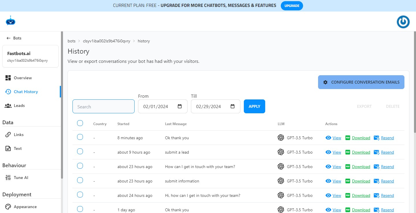 Click on "Configure Conversation Emails" button.