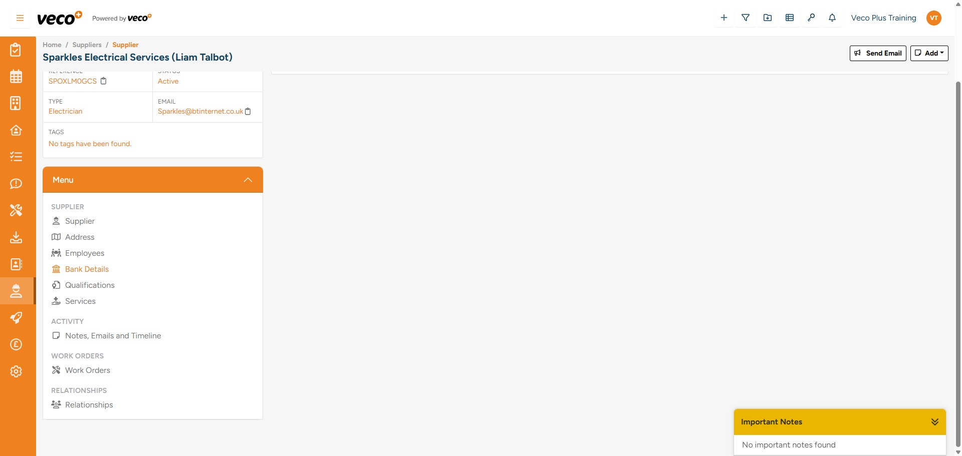 Any Work Orders related to the supplier can also be found here by selecting ‘Work Orders’