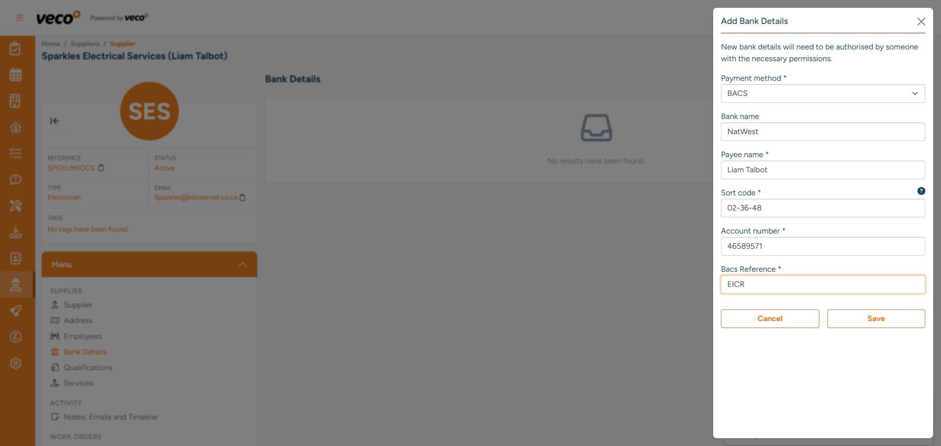 Once added, bank details will need to be authorised by a staff member that has the user permission ‘Authorised Supplier Bank Accounts’