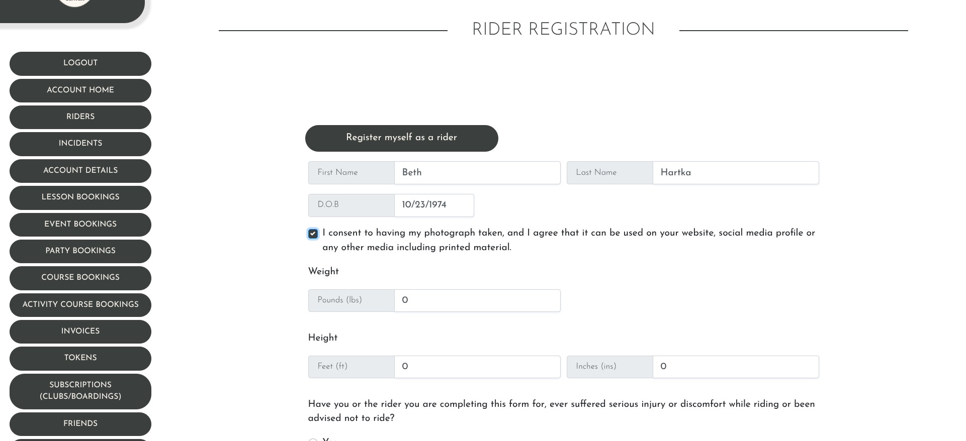 ECPro uses height and weight to match riders with horses based on standard guidelines.  Instructors can override horse assignment if needed.  For example Lunchbox is better able to go over his rider weight limit than Chico for example, because of his build.