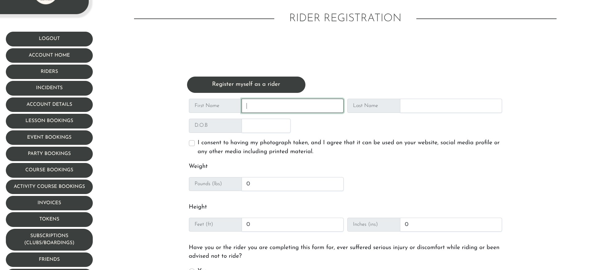 If you are a rider, start your rider registration here.  If you do not ride but a child does you can start here with the first rider in your family or houseshold