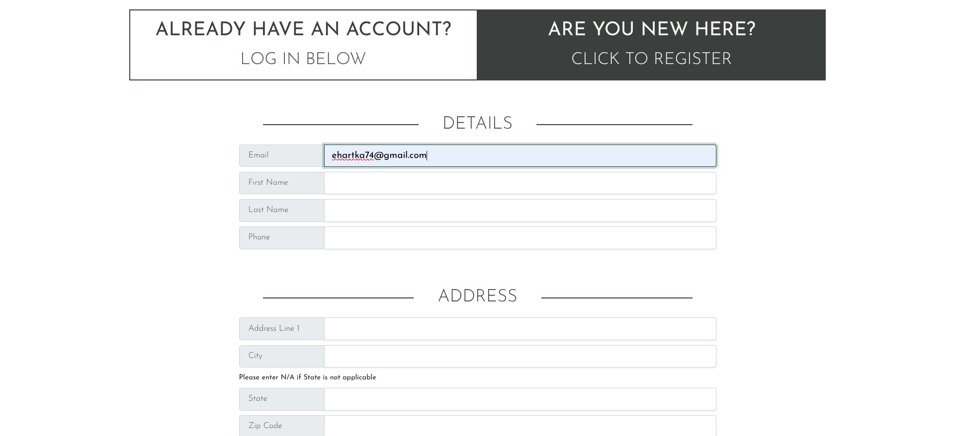 Enter your email and fill out the rest of the information