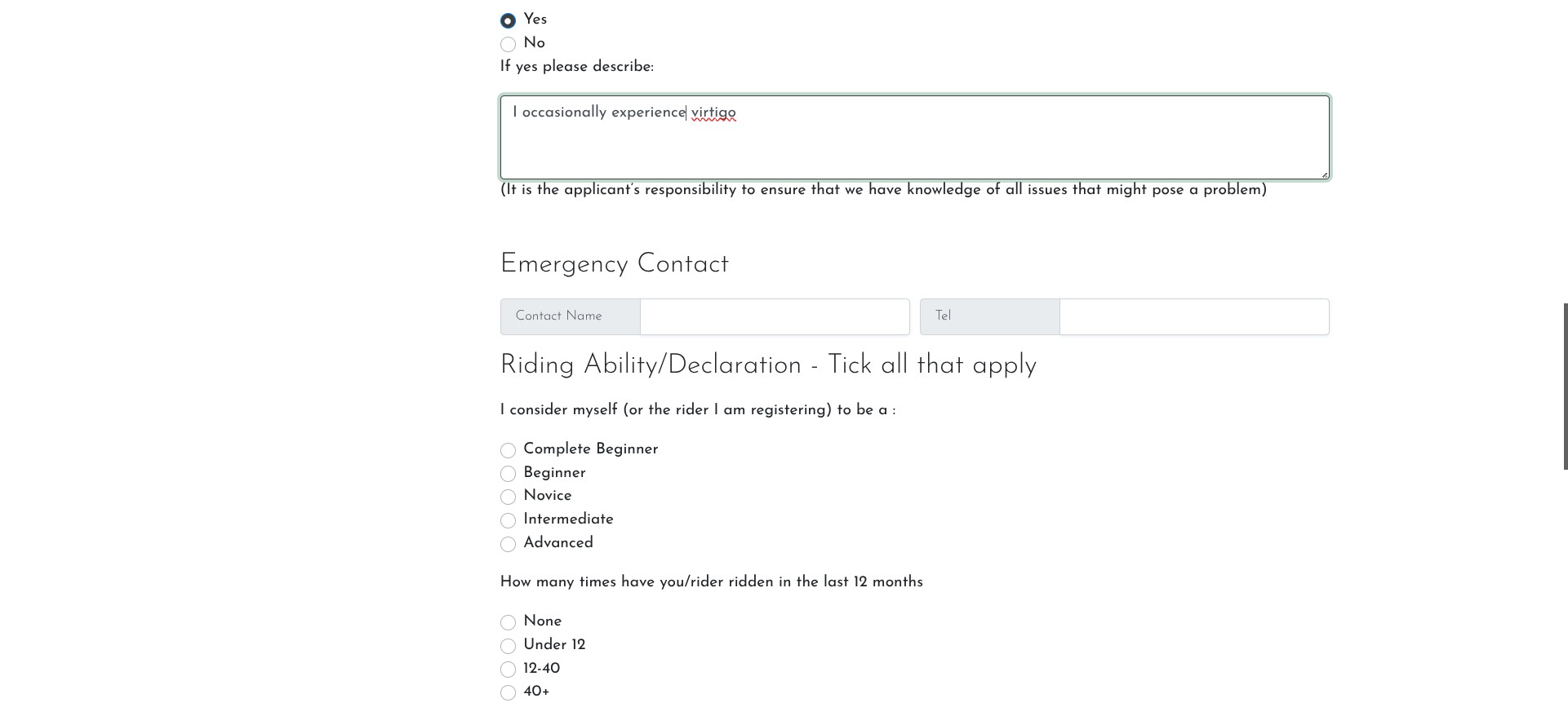 Enter emergency contact information