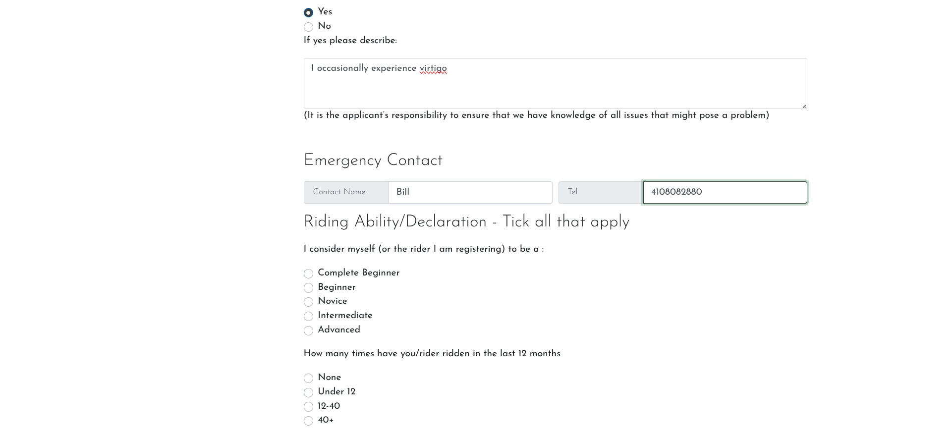 Describe what you think you your riders ability is.  This is information for the instructor only.  If you are a current student GEC will have to assign your rider ability once you register BEFORE you can sign up for any lessons.  The schedule for that will be communicated.  If you are a NEW rider, you will automtically set to 'ungraded' and the only option you can sign up for is an Intro lesson.  Once you have taken that intro lesson, the instructor will assign you a grade.  That grade will dictate which lessons you can sign up for going forward.  Grades are constantly re-assed and your grade with change as you progress in your skills.