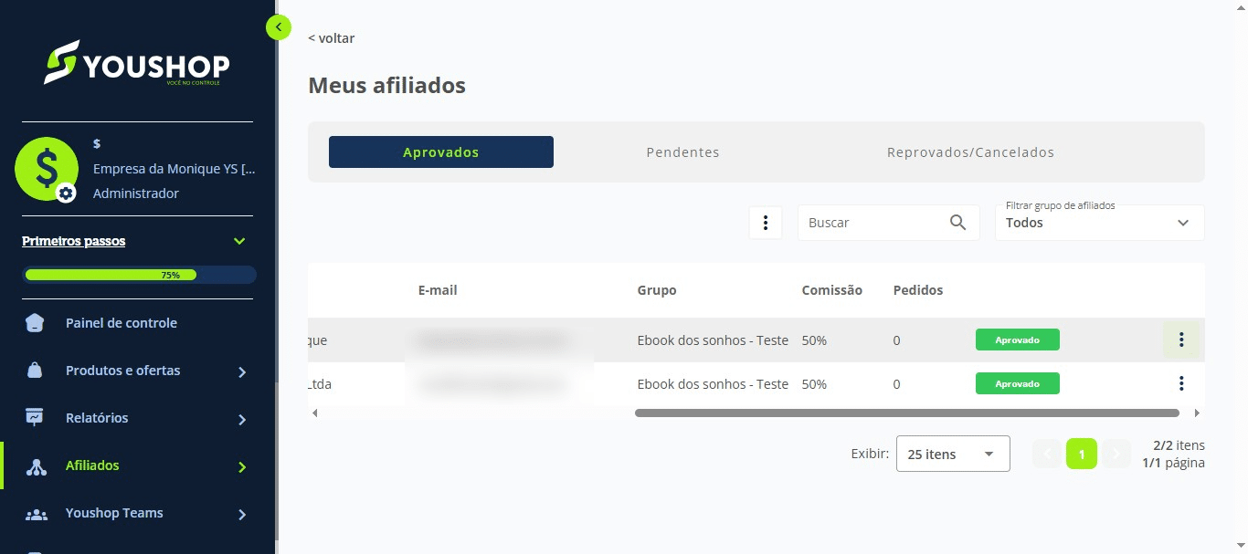 No menu lateral, clique em “Afiliados” e selecione o coafiliado desejado.