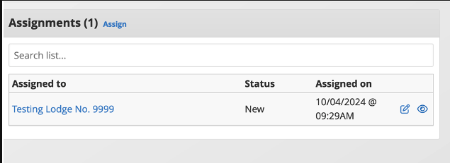 To view progress of a specific assignment, click on the View button next to the name of the assignee. To edit a specific assignment, click on the Edit button next to the name of the assignee