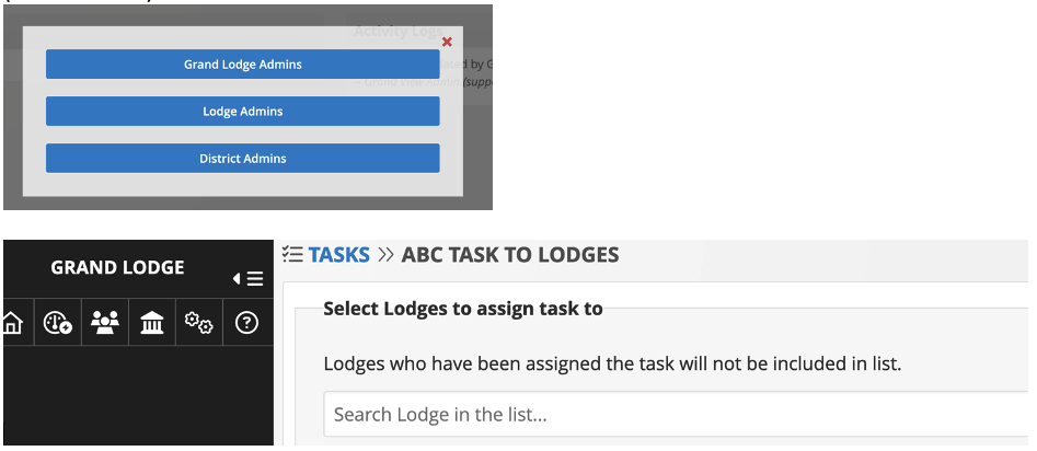 To assign the task to users/lodges, click on Assign button, select who to assign to go to assignment page.