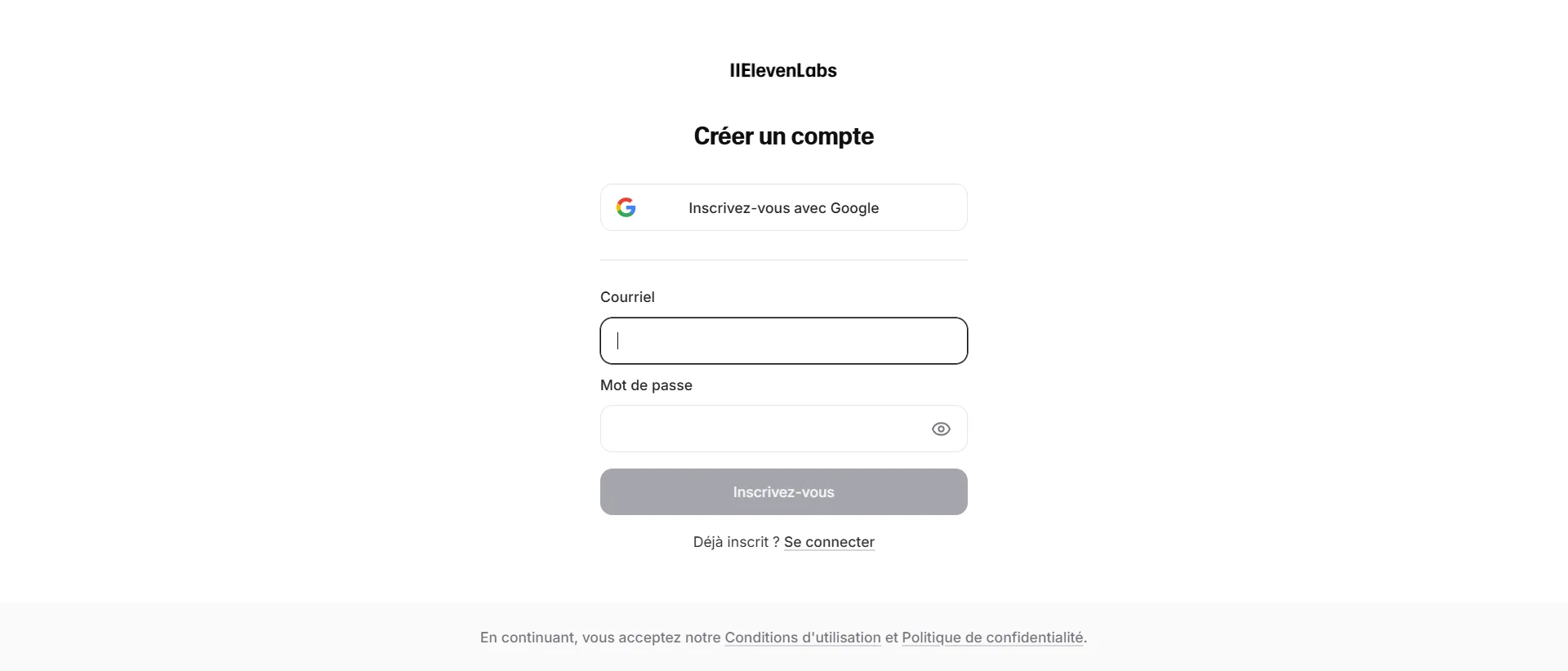 L'utilisateur peut s'inscrire directement avec son compte Google
