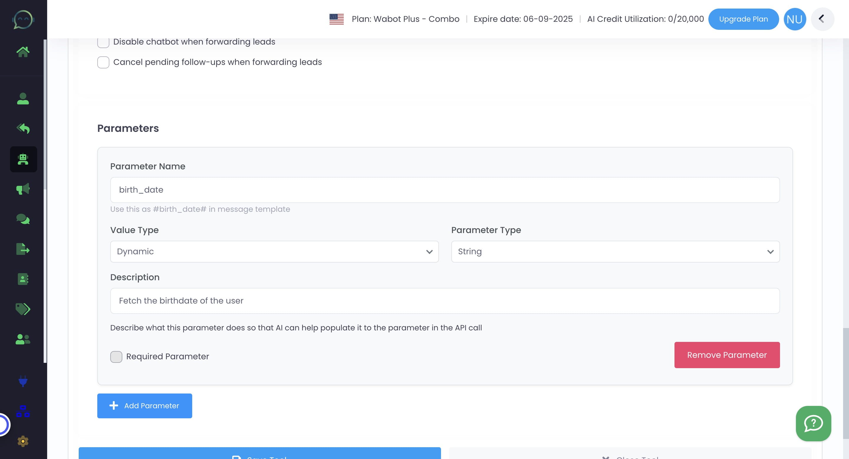 Click on "Required Parameter" if it is a required parameter