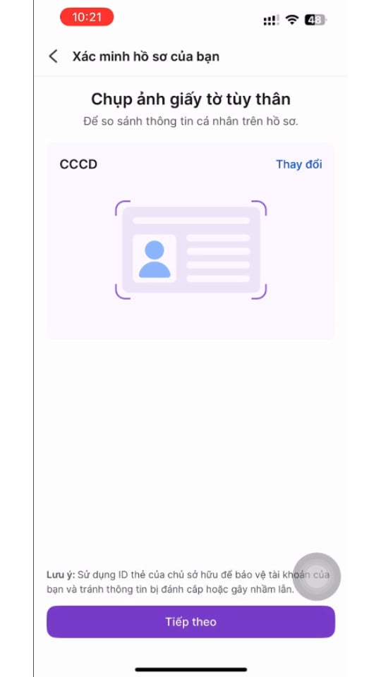 Bước 3 - Chọn giấy tờ tùy thân - CCCD/Hộ chiếu