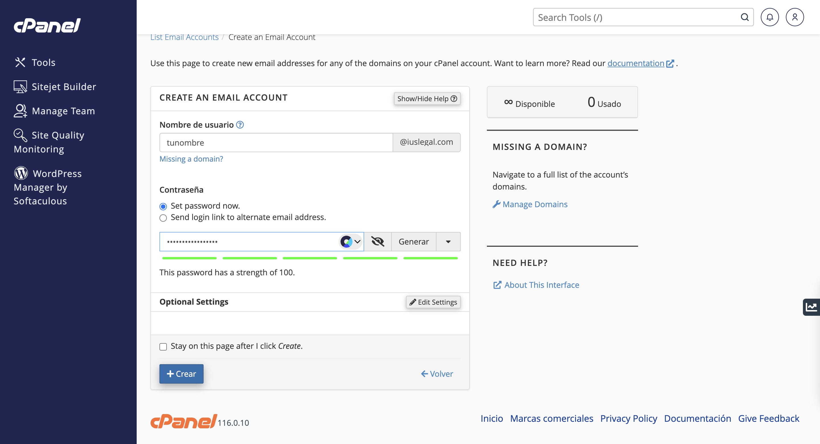 Haz Click en "Crear"