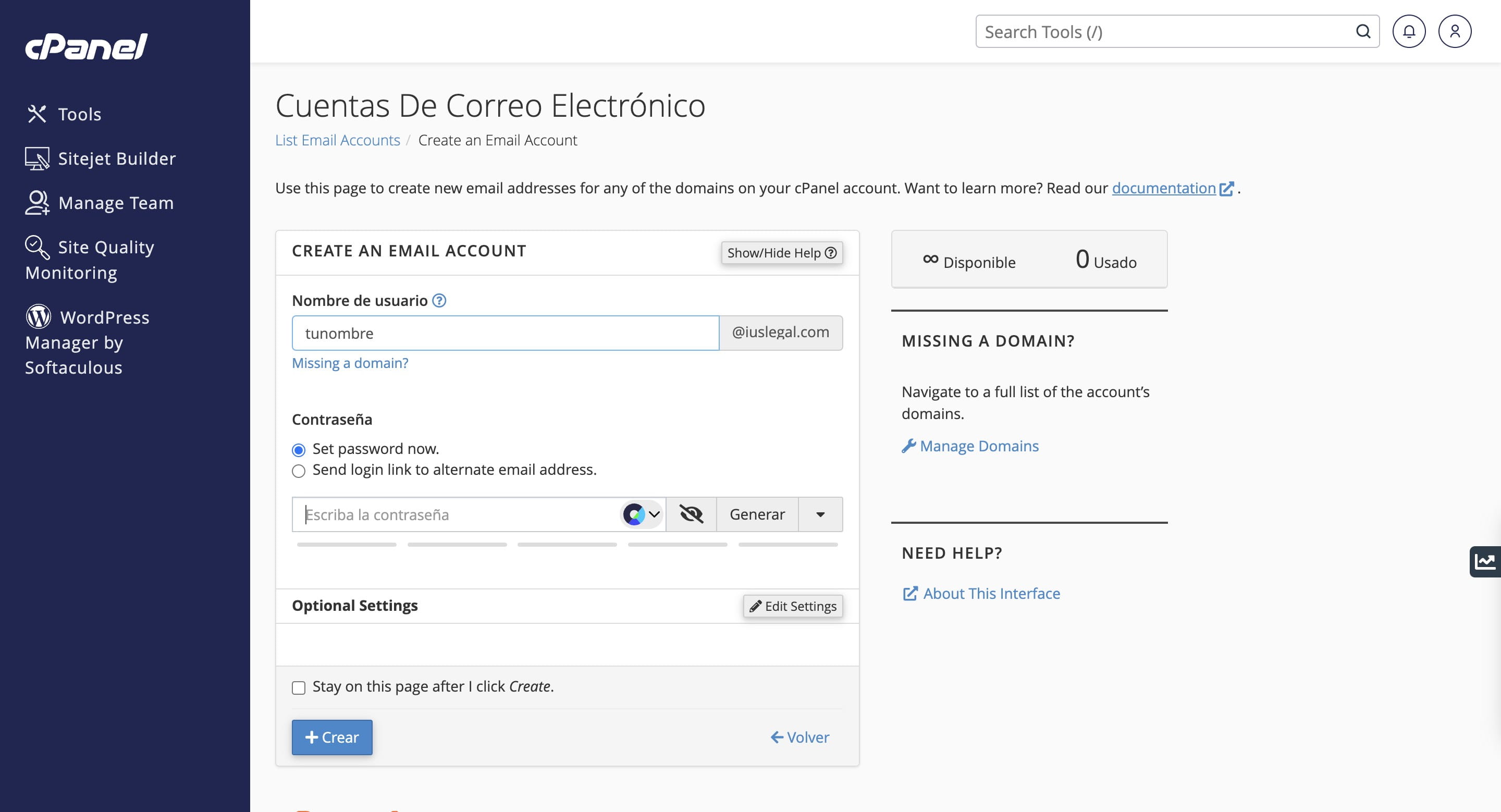 Escribe la contraseña que tendrá el email