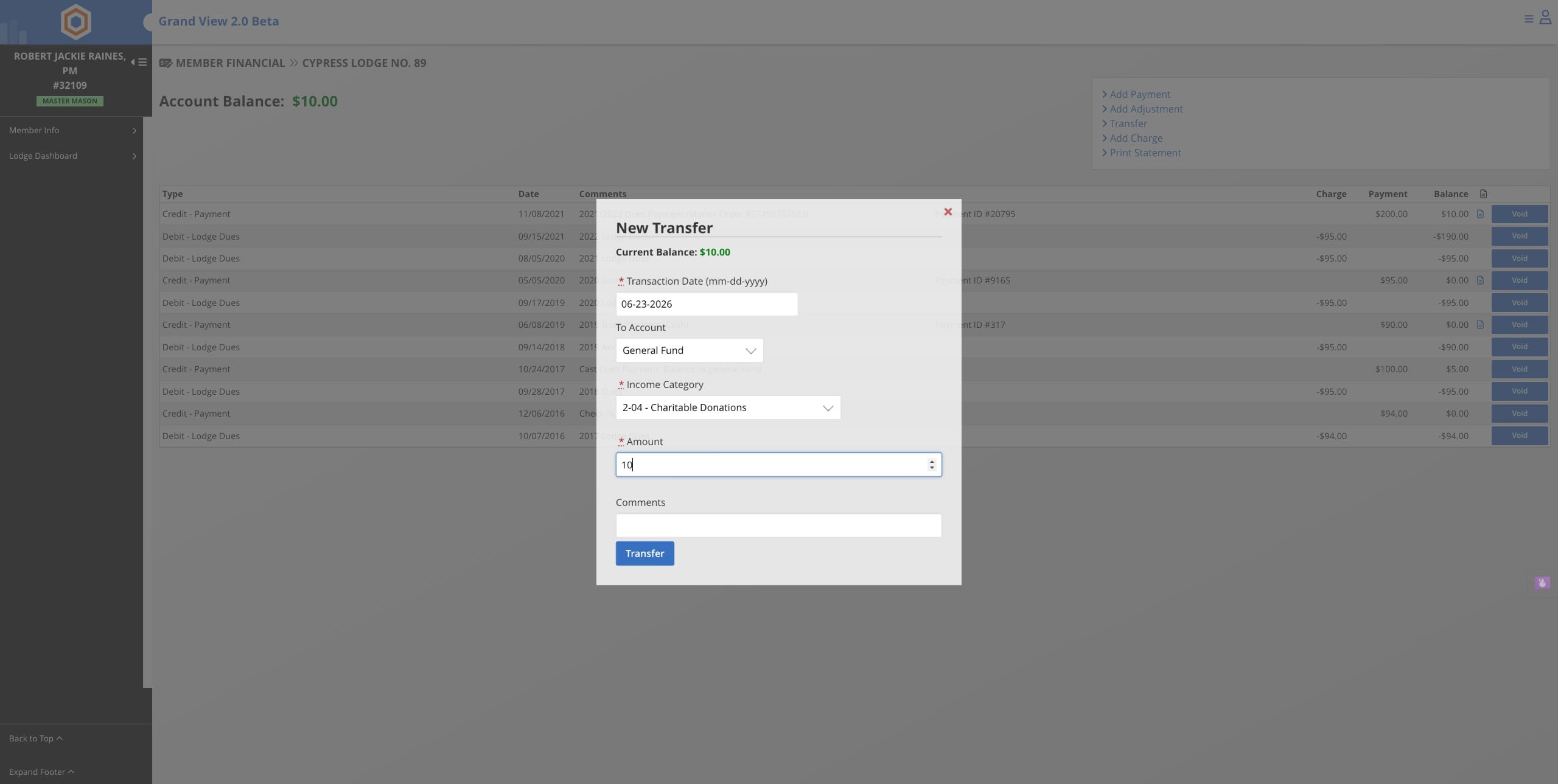 Click Transfer to complete