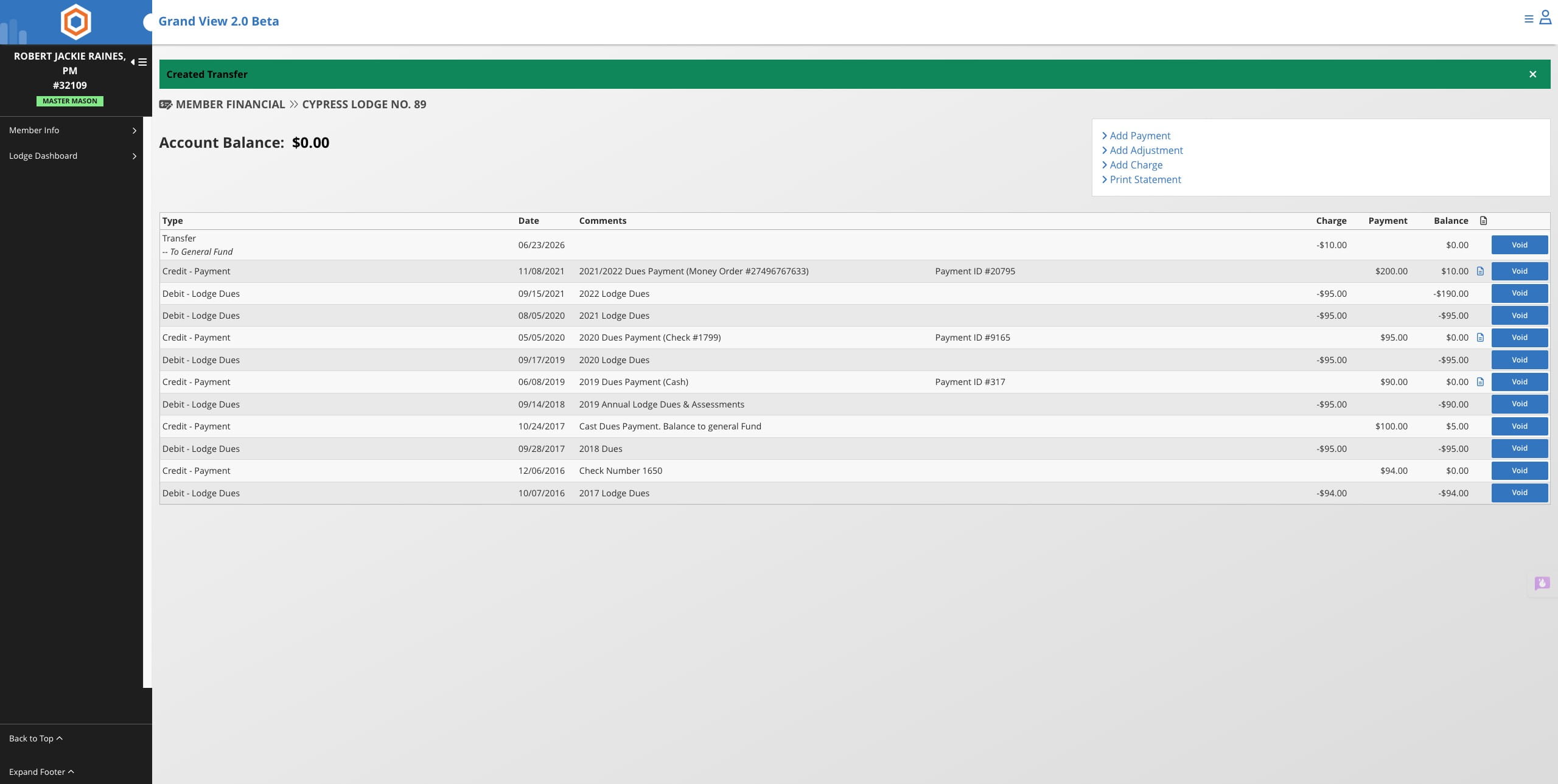 Funds have now been moved to the account specified