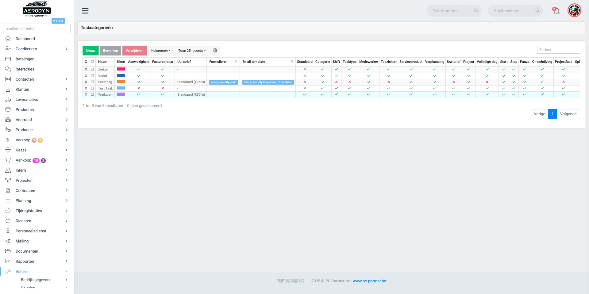In dit geval hebben we al een aantal categorieën ingesteld. Het process blijft hetzelfde als u een nieuwe categorie aanmaakt. Voor een nieuwe taakcategorie klik op nieuw. Voor het bewerken van een taakcategorie, selecteer je categorie en klik op bewerken