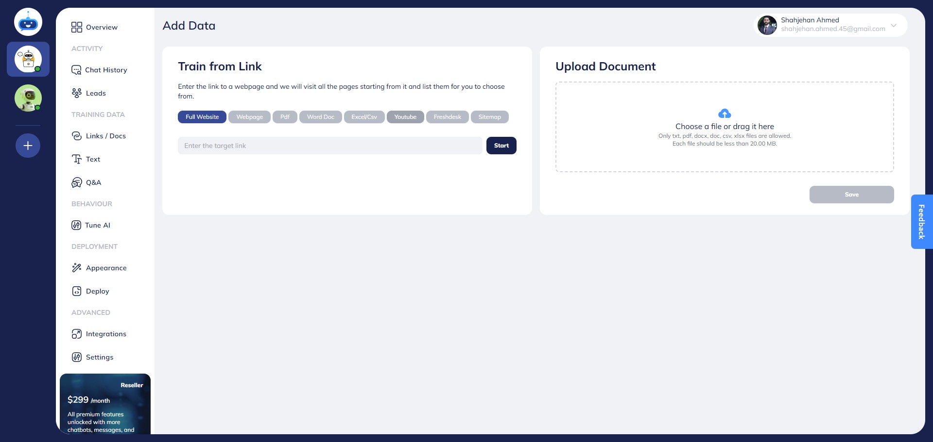 Select the "YouTube" option by clicking on it.