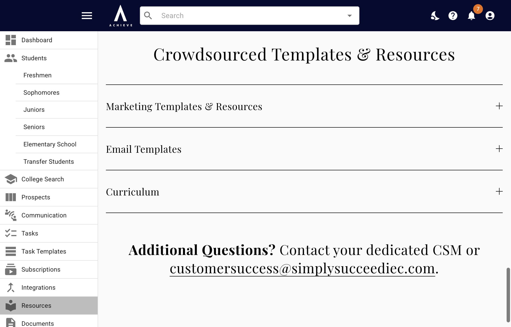 The last section is **Crowdsourced Templates & Resources.** These are templates that you can use as is or customize to better fit your needs. 
