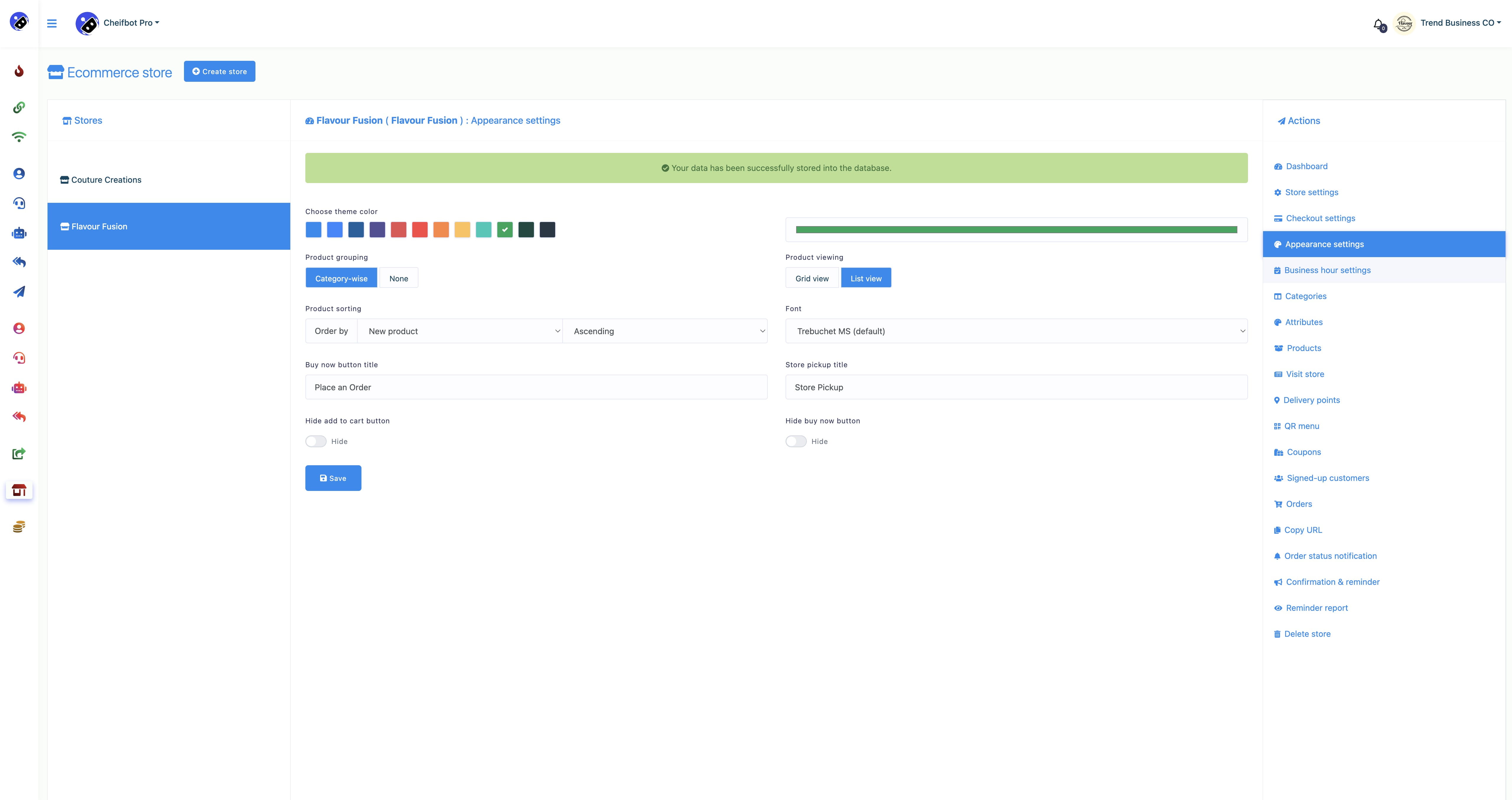 In "Appearance settings," you can customize brand colors 🎨 and fonts ✒️ to match your brand identity. Additionally, you can provide various product sorting options.