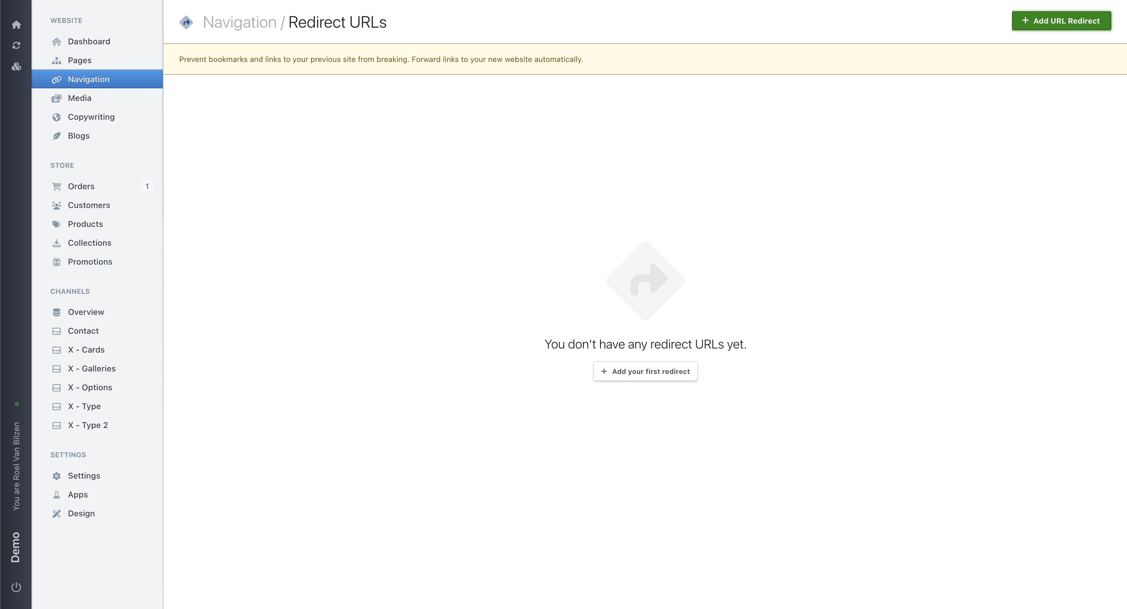 Click "Add URL Redirect" to add a new redirect
