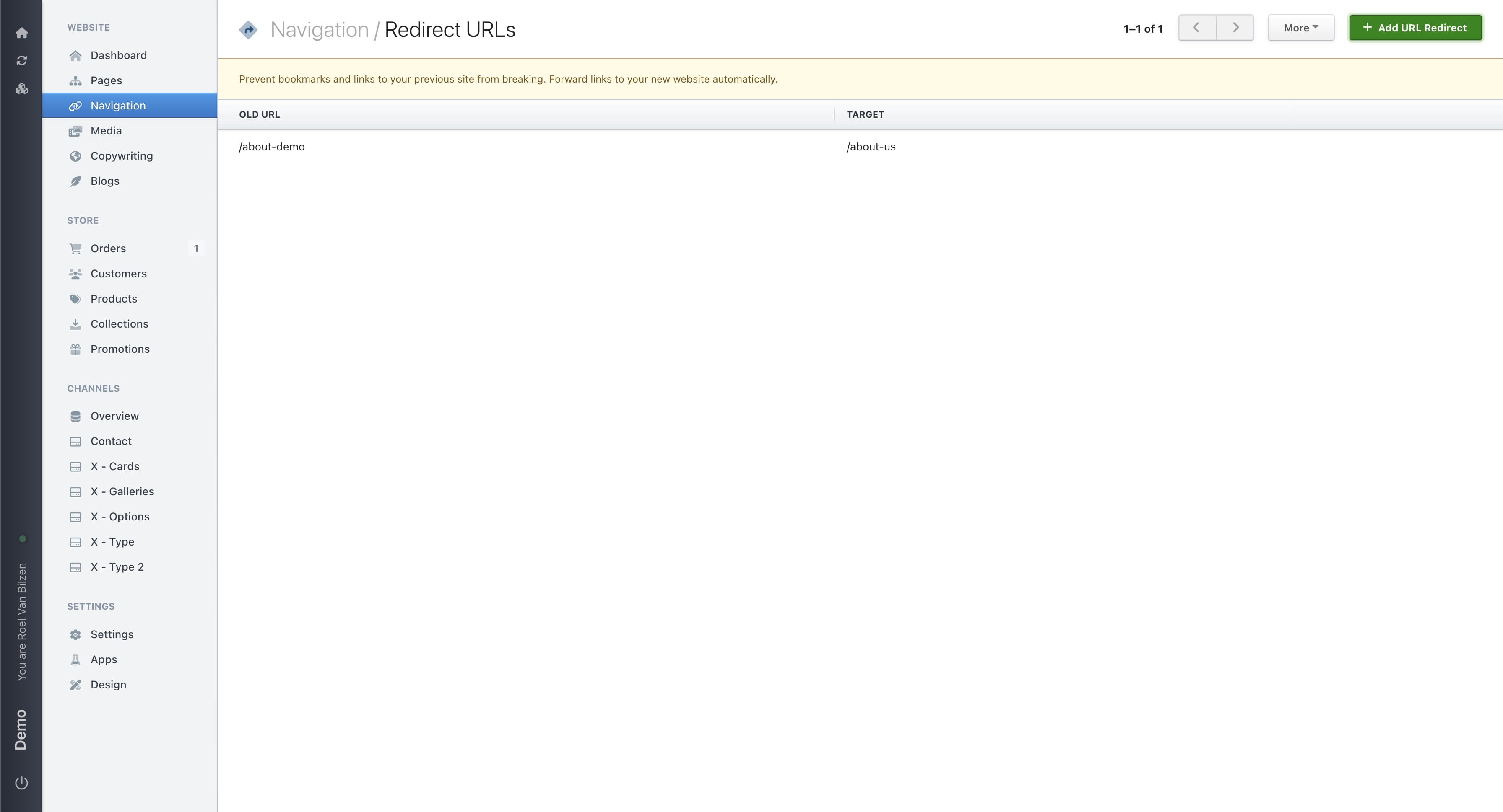 The redirect is created