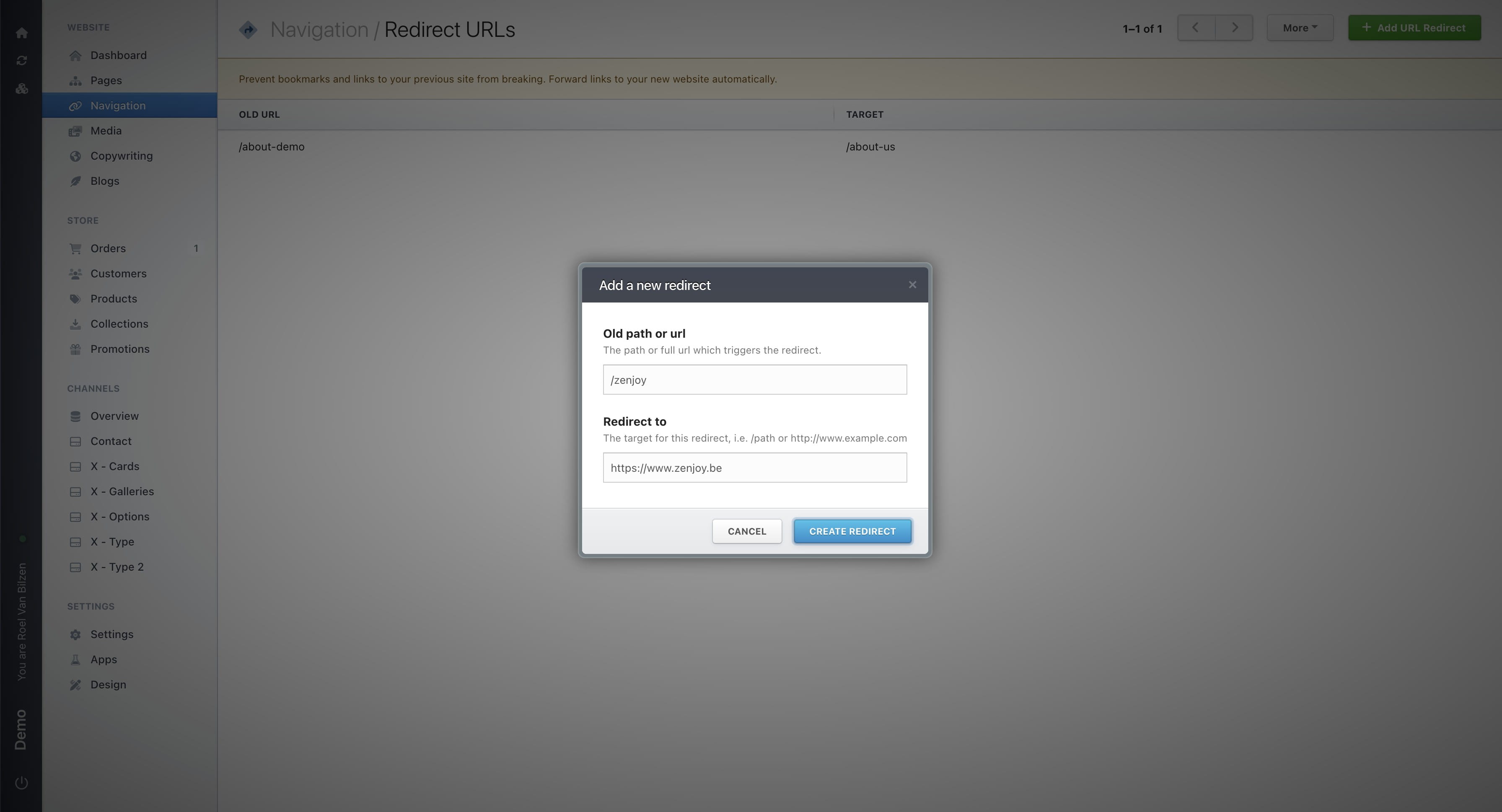 This is an example of a redirect to another website