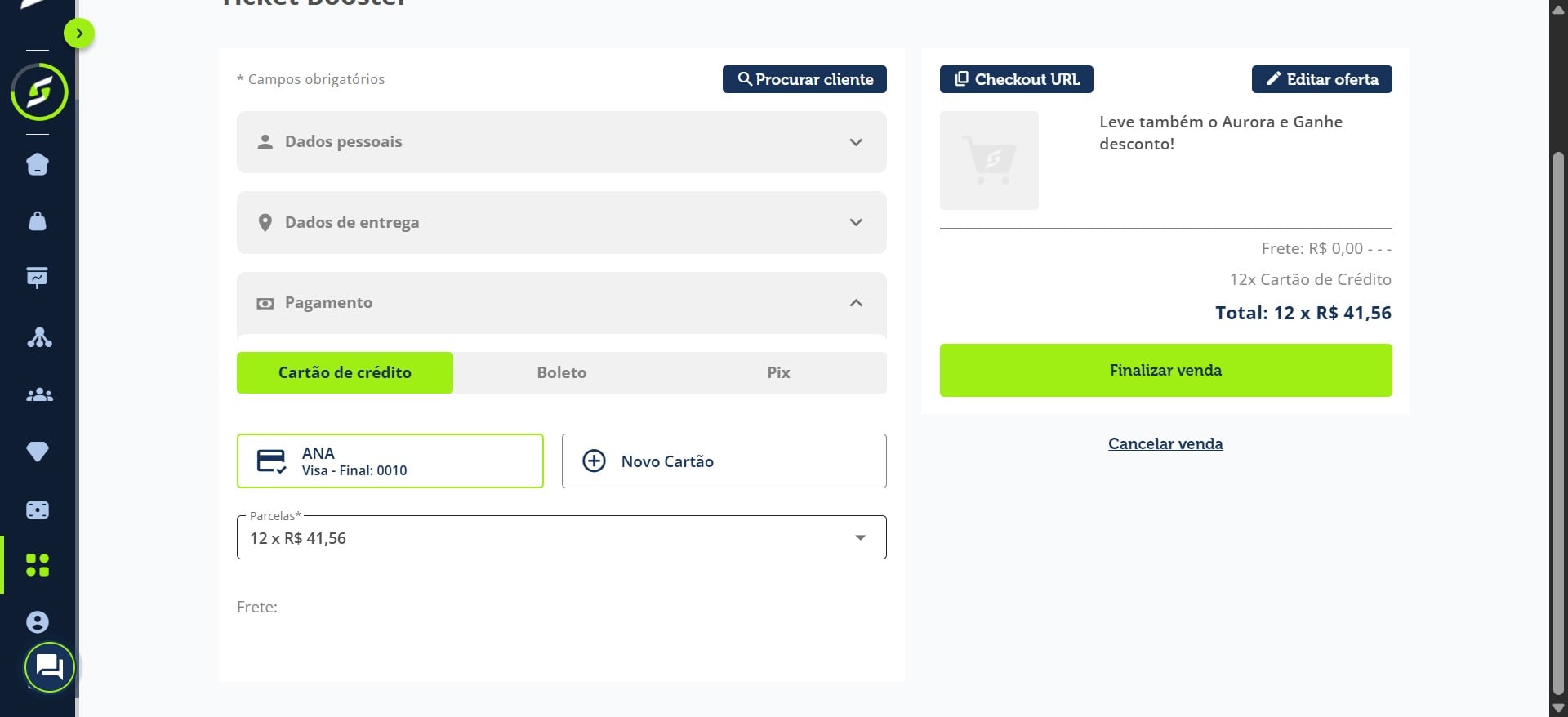 Clique em Parcelas para ver as opções disponíveis.