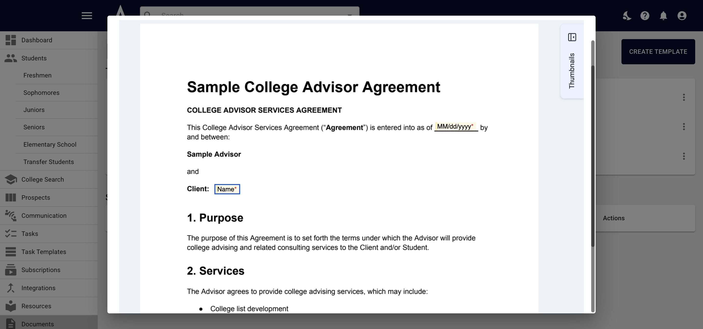 A pop up with the template will appear. You'll then be able to view the contract and/or make changes as needed. 
