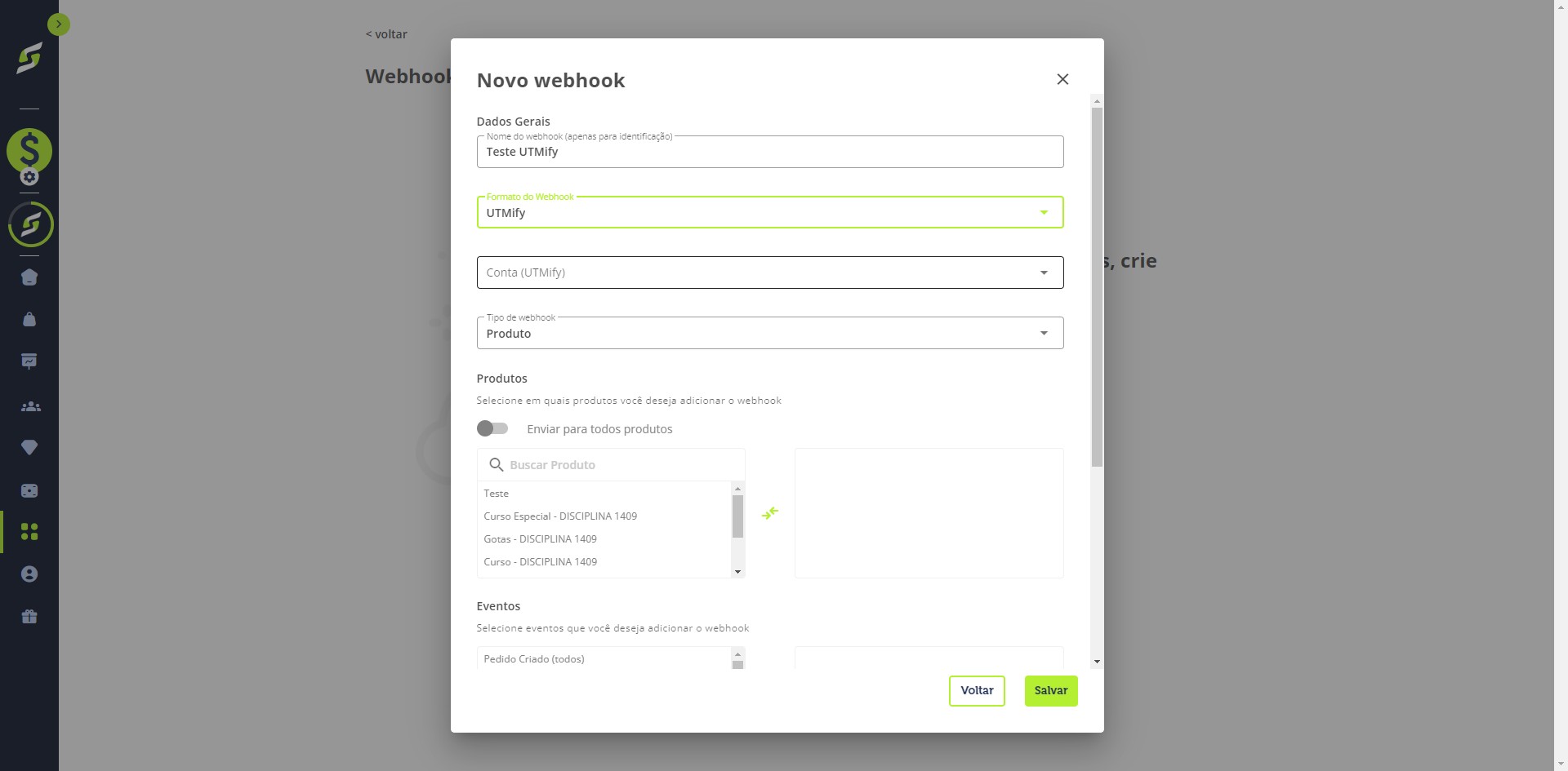 Selecione o formato "UTMify".