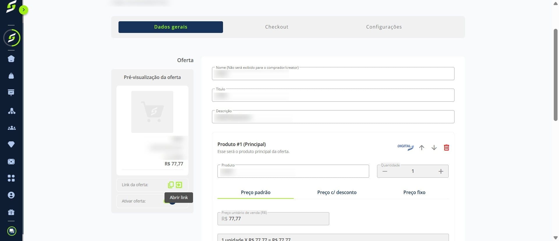 Abra o checkout da oferta.