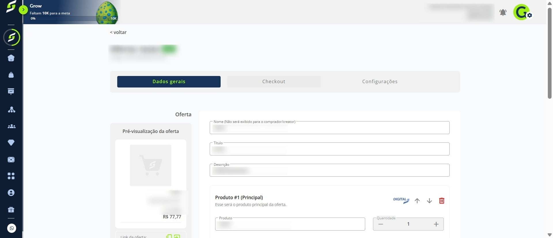 Acesse a aba **Checkout**.