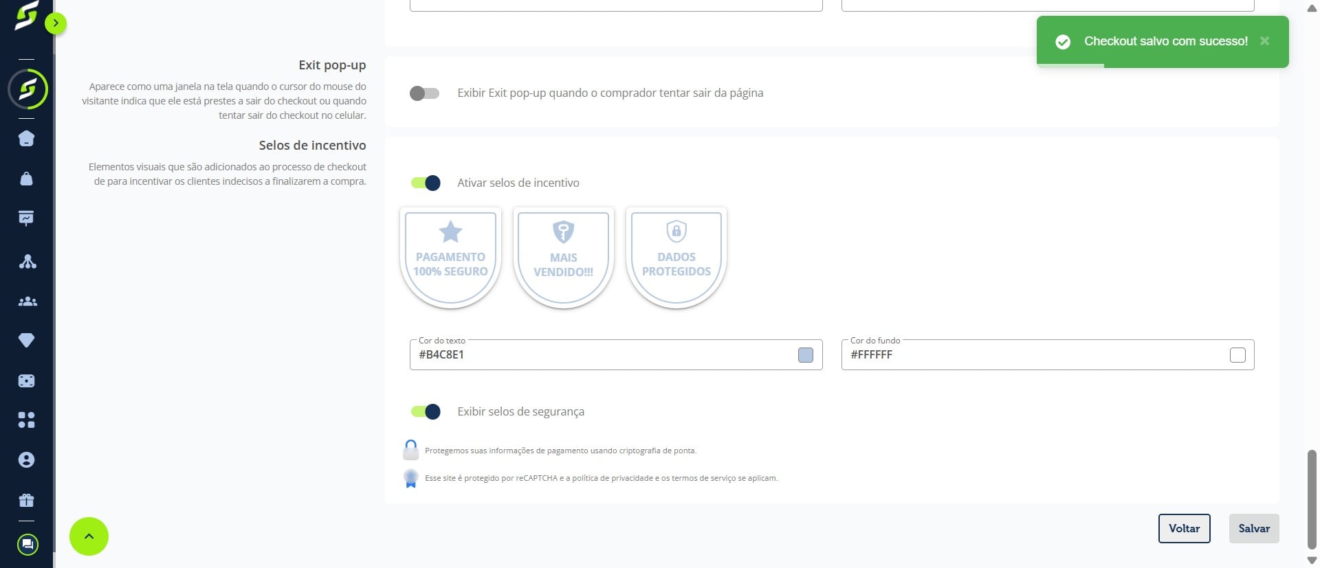 **Pronto!** Os descontos por meio de pagamento foram configurados no checkout.