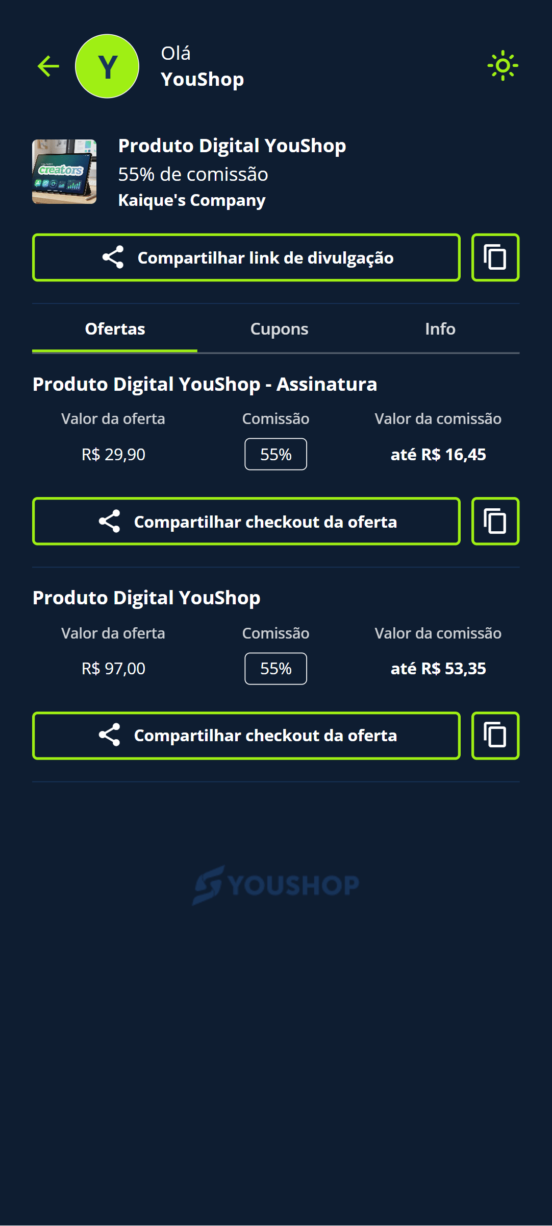 Acesse a seção Cupons.