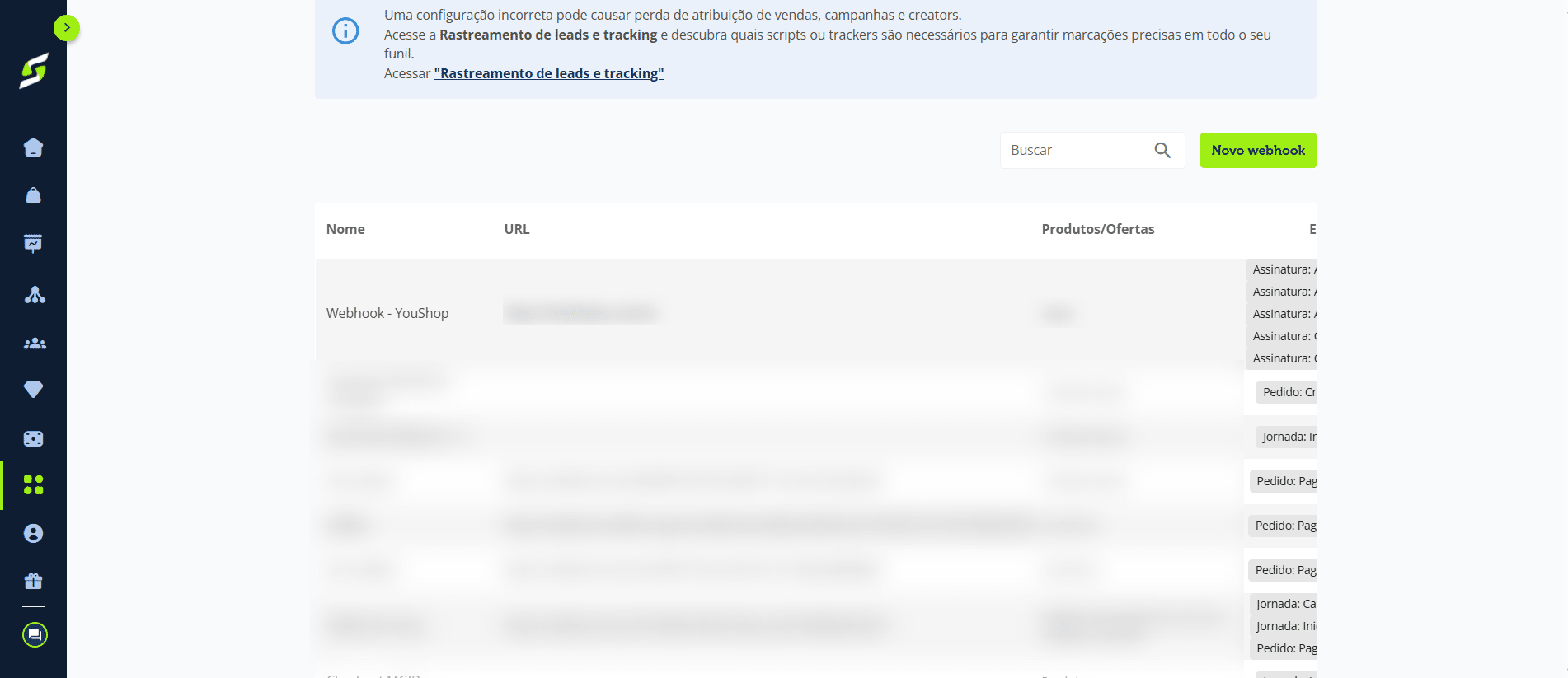 Localize o webhook que deseja testar.