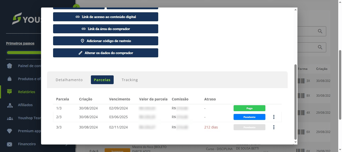 O boleto será atualizado com a nova data e ficará com status "Pendente", pronto para envio e pagamento.
