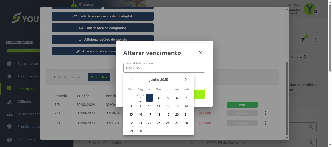 Selecione a nova data.